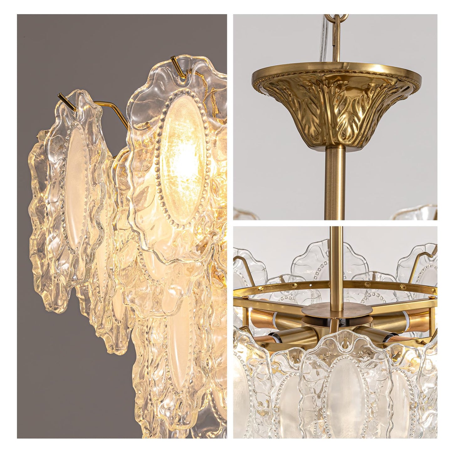19.7 in 6-Light Dimmable Integrated LED Golden Retro French-style Glass Chandelier (Bulbs Not Included) for Living Room