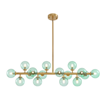 Mid Century Modern Green Glass Gold Linear Sputnik Chandelier for Kitchen Island Dining Room