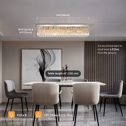 8-Lights Rectangle Crystal Chandelier Flush Mount Ceiling Light