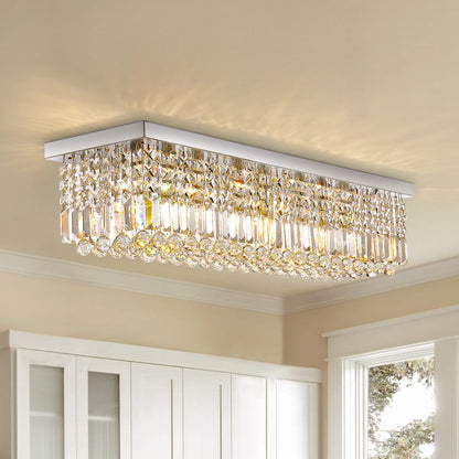 8-Lights Rectangle Crystal Chandelier Flush Mount Ceiling Light