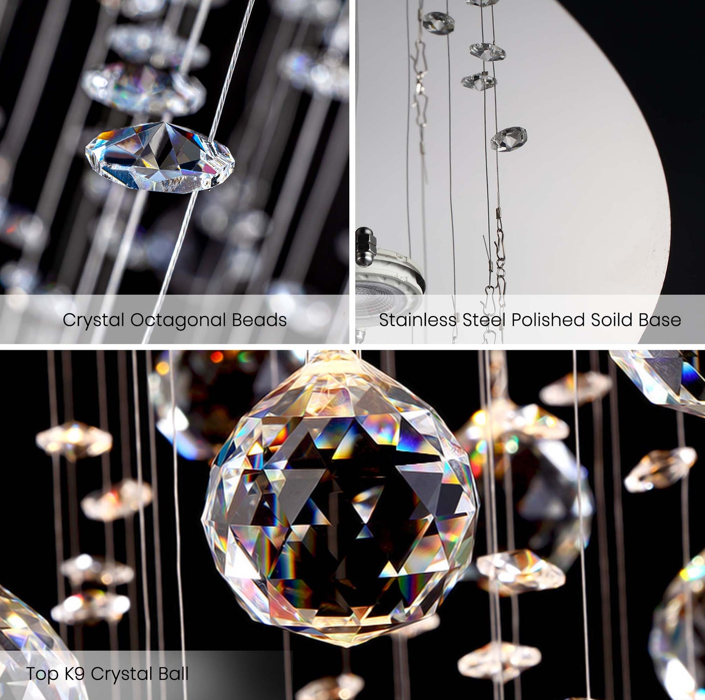 10-Lights Modern Dimming Raindrop Clear Crystals Spiral Staircase Chandelier for Staircases Villas Entryway