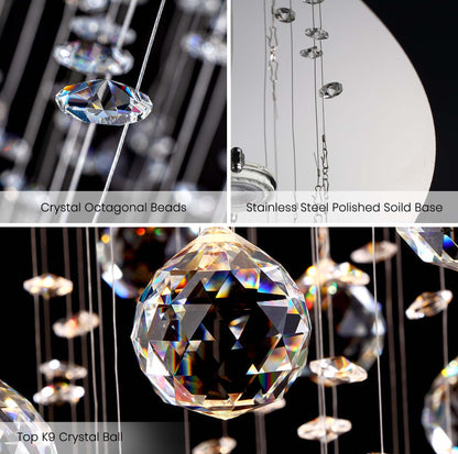 10-Lights Modern Dimming Raindrop Clear Crystals Spiral Staircase Chandelier for Staircases Villas Entryway