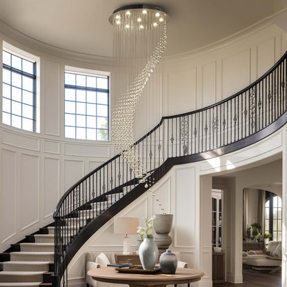 10-Lights Modern Dimming Raindrop Clear Crystals Spiral Staircase Chandelier for Staircases Villas Entryway