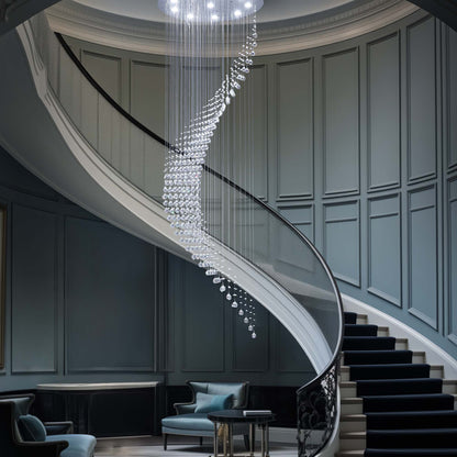 10-Lights Modern Dimming Raindrop Clear Crystals Spiral Staircase Chandelier for Staircases Villas Entryway