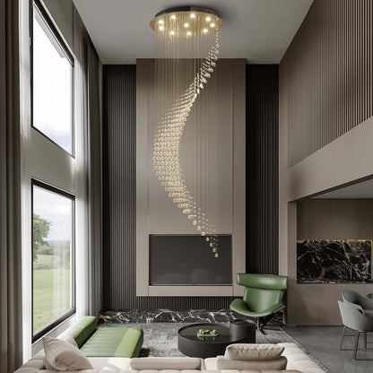 10-Lights Modern Dimming Raindrop Clear Crystals Spiral Staircase Chandelier for Staircases Villas Entryway
