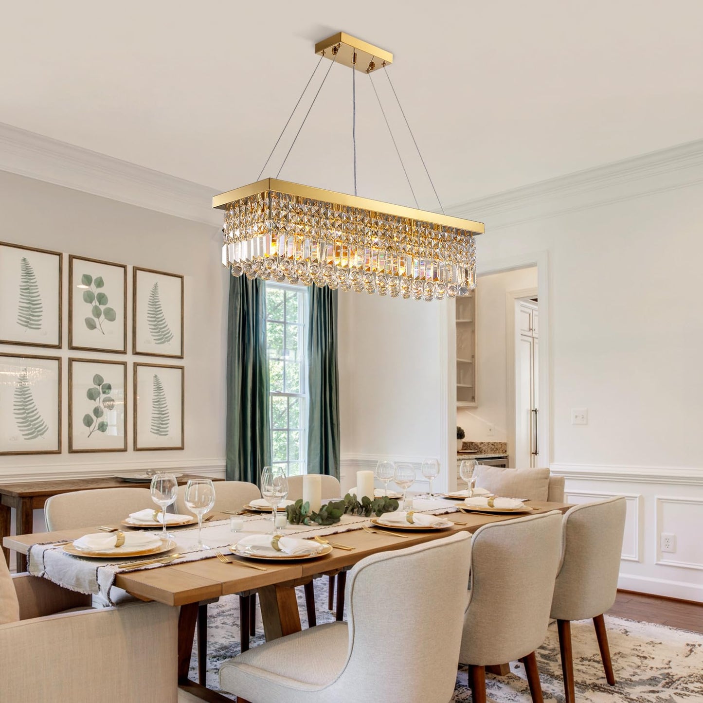 Modern 6-Lights Gold Rectangular Pendant Light for Dining Room Kitchen Island with No Bulbs