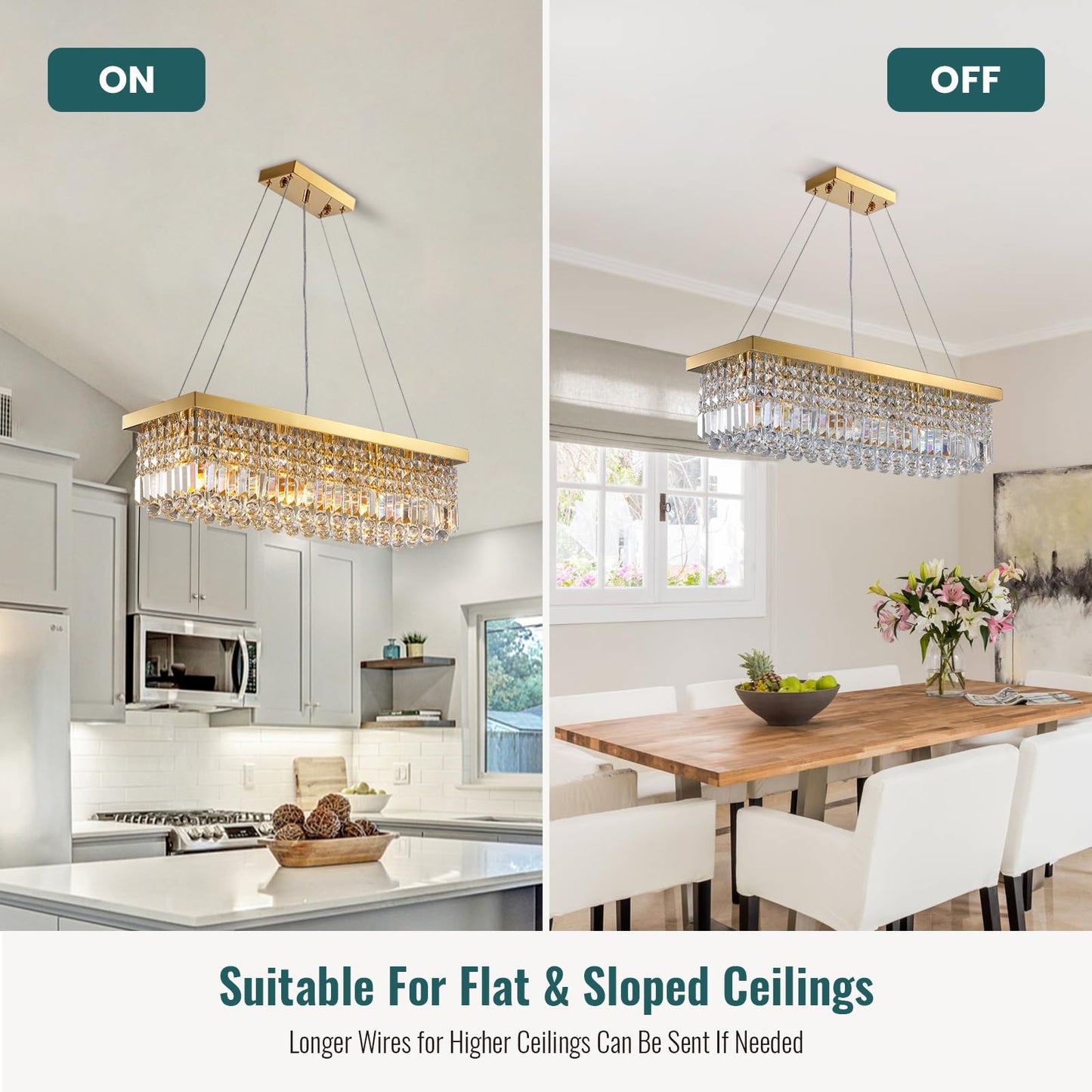 Modern 6-Lights Gold Rectangular Pendant Light for Dining Room Kitchen Island with No Bulbs
