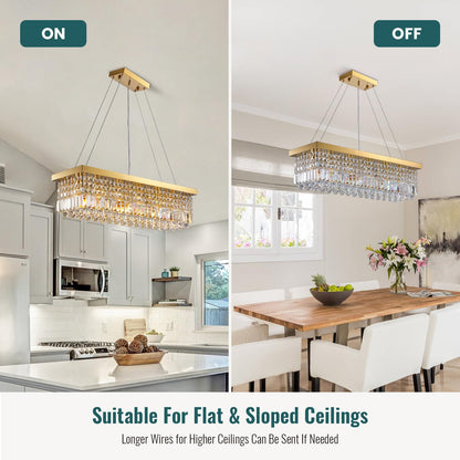 Modern 6-Lights Gold Rectangular Pendant Light for Dining Room Kitchen Island with No Bulbs