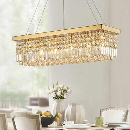 Modern 6-Lights Gold Rectangular Pendant Light for Dining Room Kitchen Island with No Bulbs