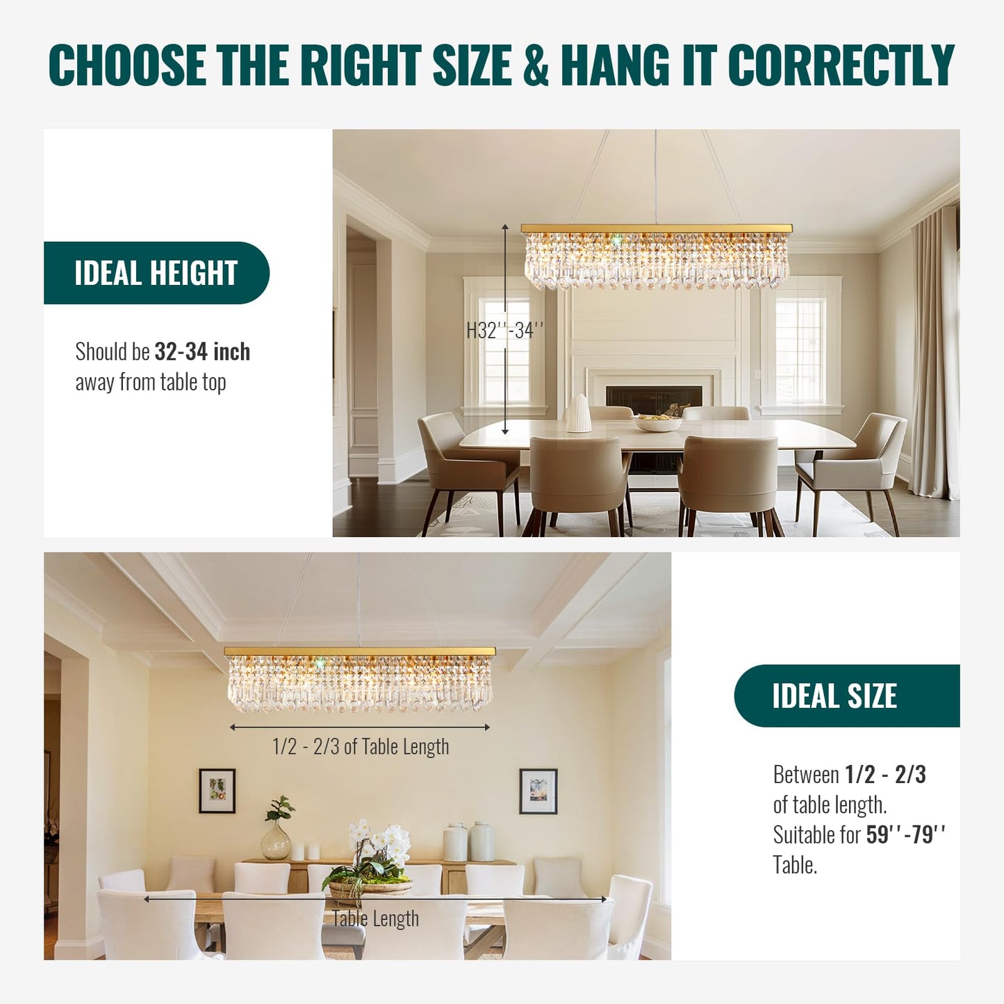 40 in. Modern 8-Light Gold Rectangular Raindrop Crystal Hanging Chandelier Pendant Light for Dining Room(No Bulbs)