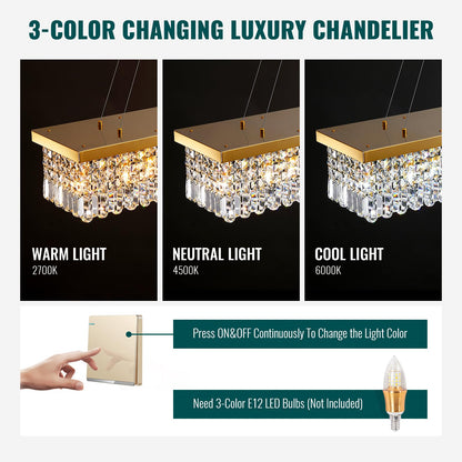 40 in. Modern 8-Light Gold Rectangular Raindrop Crystal Hanging Chandelier Pendant Light for Dining Room(No Bulbs)