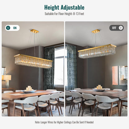 10-Light Gold Modern Raindrop Rectangle Chandelier for Dining Room with No Bulbs Included