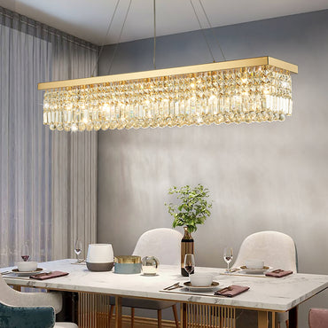 10-Light Gold Modern Raindrop Rectangle Chandelier for Dining Room with No Bulbs Included