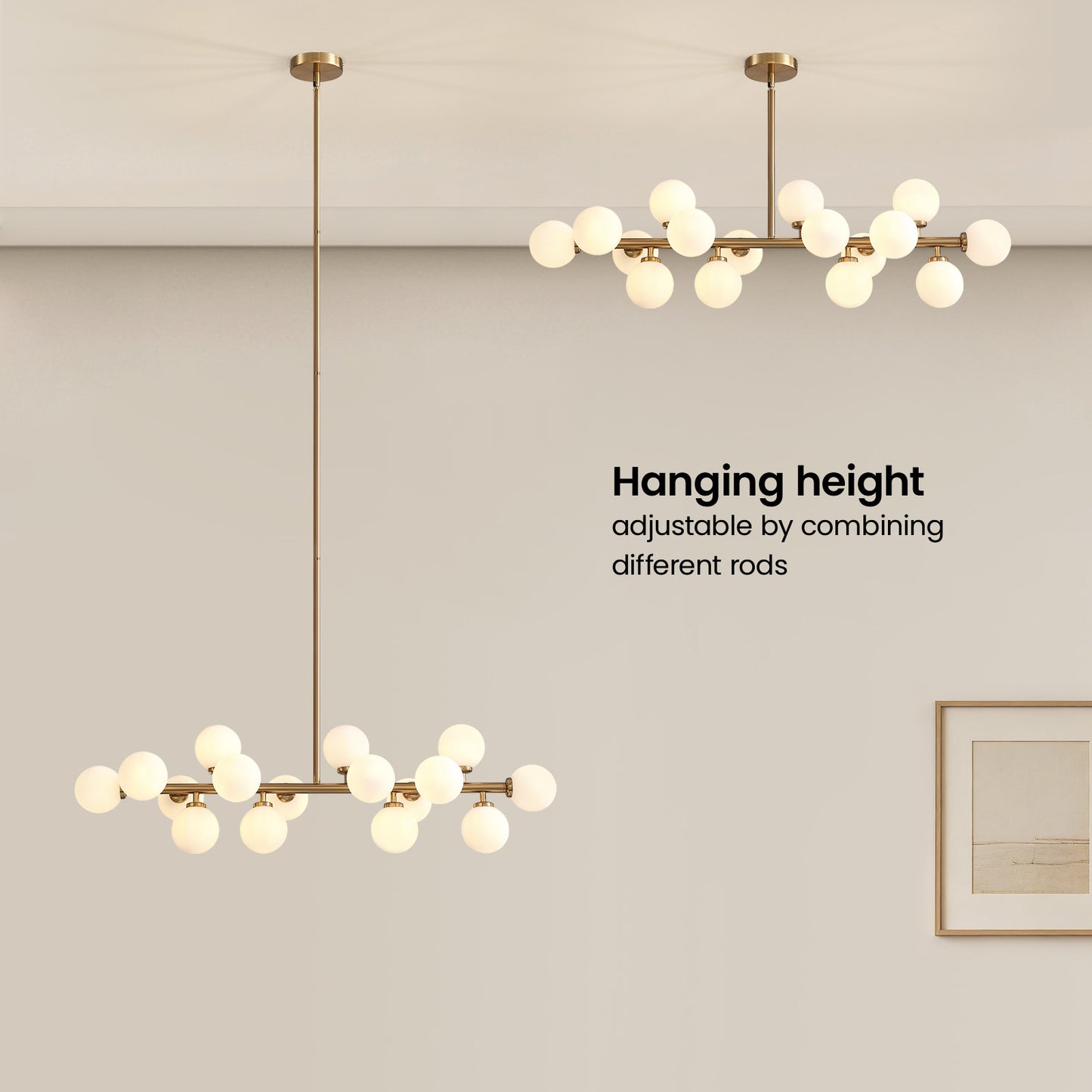 16-Light Gold Post-modern Linear Chandelier Rectangle Chandelier for Dining Room Island with no Bulbs Included