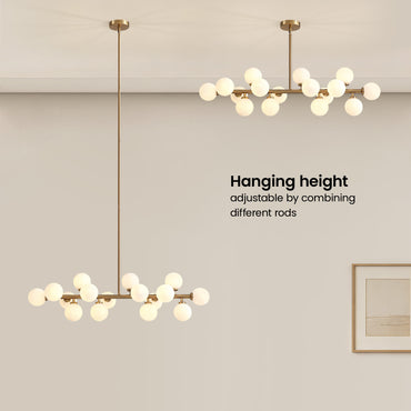 16-Light Gold Post-modern Linear Chandelier Rectangle Chandelier for Dining Room Island with no Bulbs Included