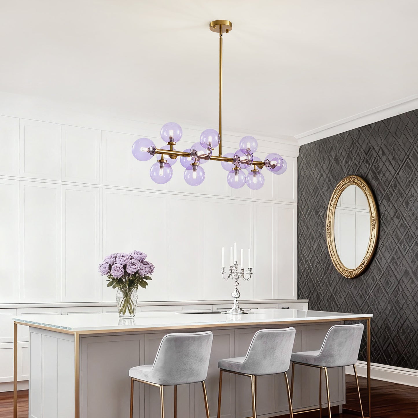 Mid Century Modern Gold Chandelier Rectangle Pendant Fixtures Linear Sputnik Chandeliers for Kitchen Island Dining Room Over Table