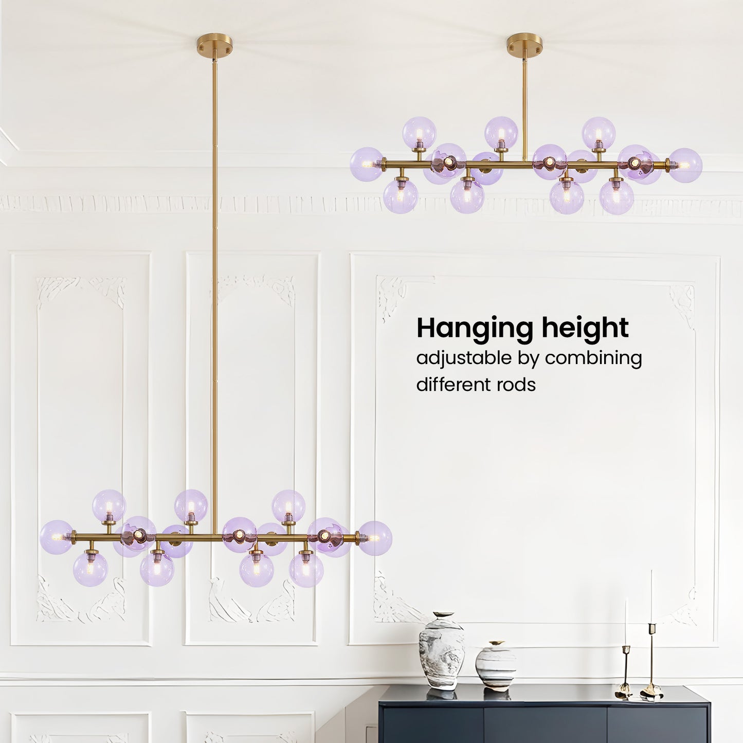 Mid Century Modern Gold Chandelier Rectangle Pendant Fixtures Linear Sputnik Chandeliers for Kitchen Island Dining Room Over Table