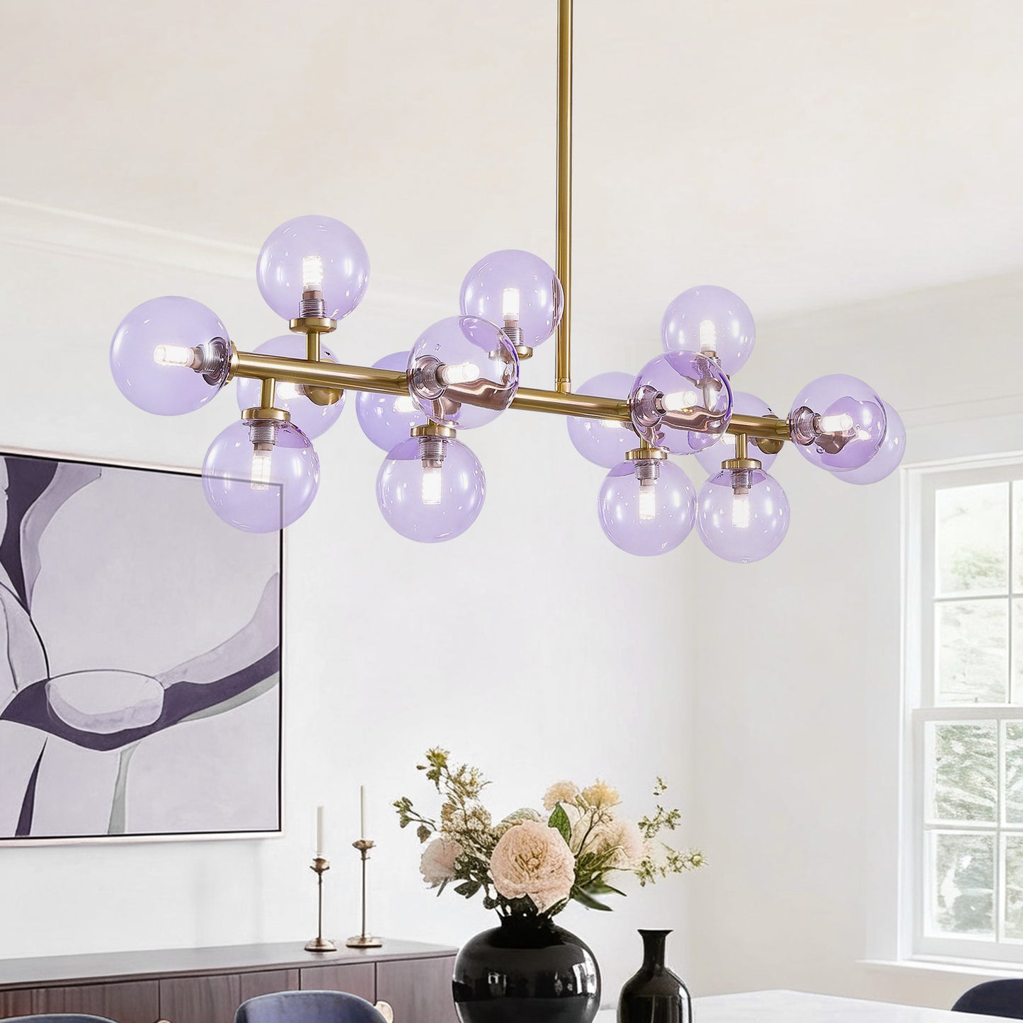 Mid Century Modern Gold Chandelier Rectangle Pendant Fixtures Linear Sputnik Chandeliers for Kitchen Island Dining Room Over Table