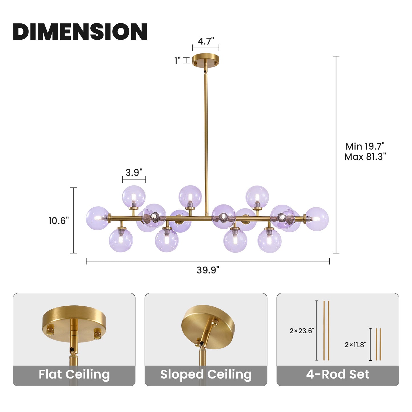 Mid Century Modern Gold Chandelier Rectangle Pendant Fixtures Linear Sputnik Chandeliers for Kitchen Island Dining Room Over Table