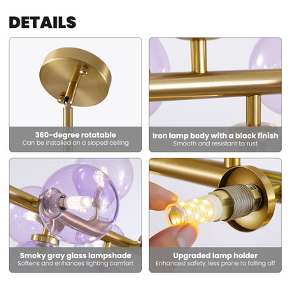 Mid Century Modern Gold Chandelier Rectangle Pendant Fixtures Linear Sputnik Chandeliers for Kitchen Island Dining Room Over Table