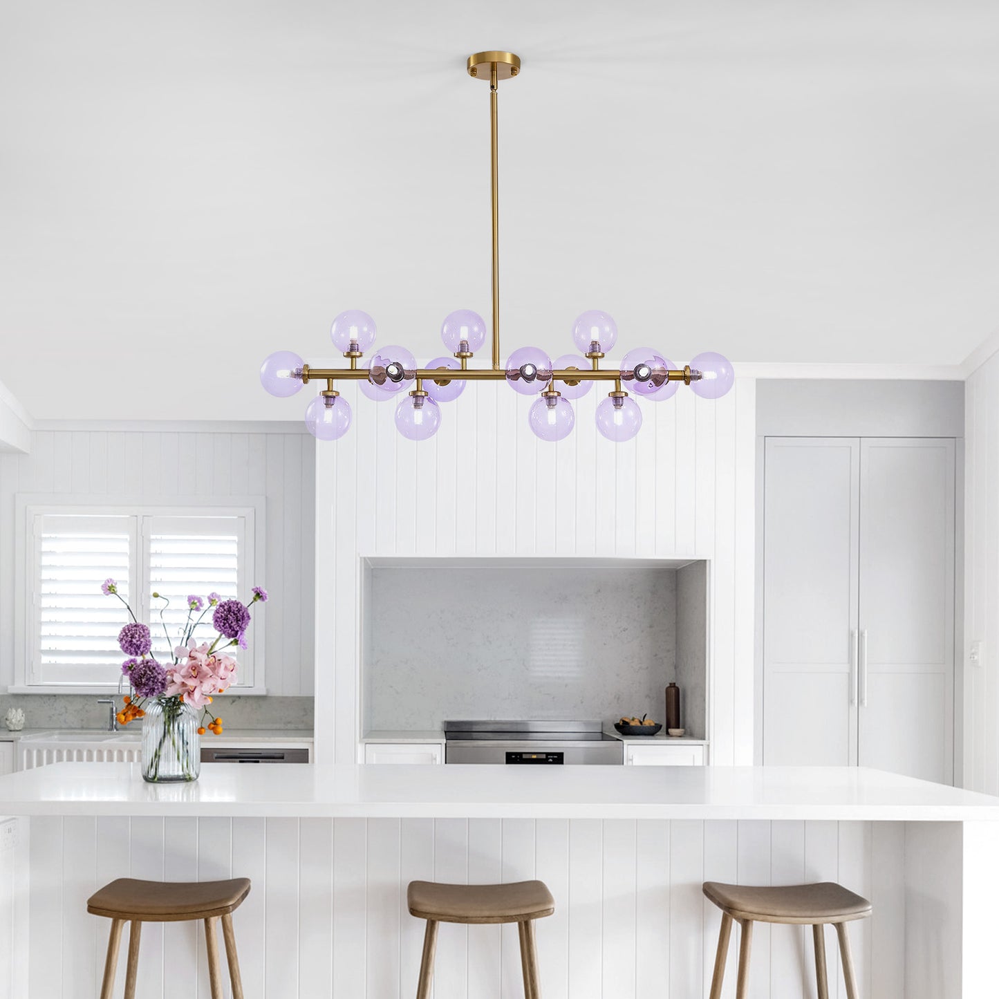 Mid Century Modern Gold Chandelier Rectangle Pendant Fixtures Linear Sputnik Chandeliers for Kitchen Island Dining Room Over Table