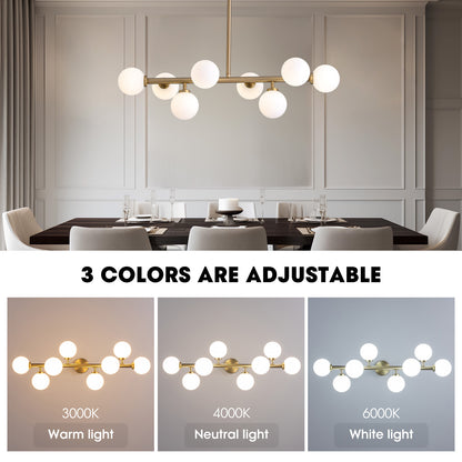 32 in. 8-Light Modern Dimmable Bubble Glass Sputnik Gold Glass Globe Chandelier for Dining Room and Living Room