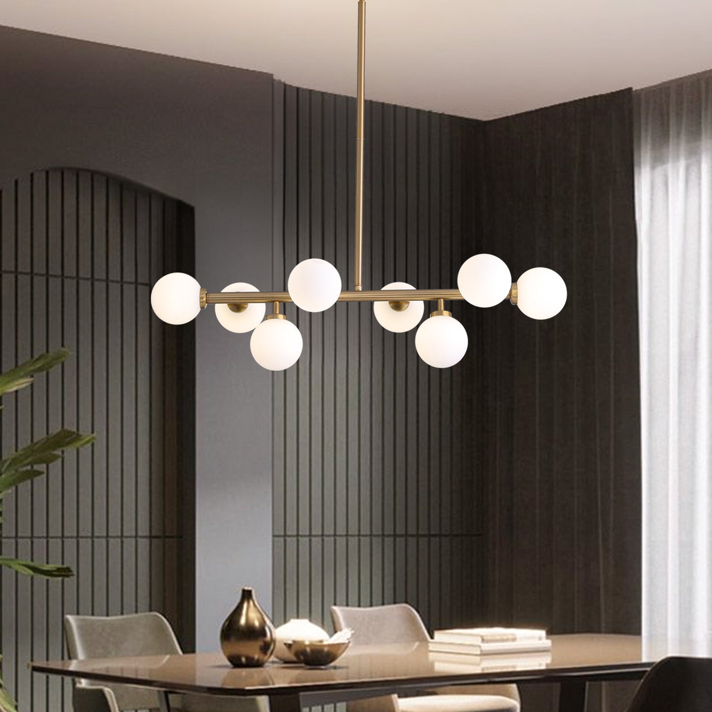 32 in. 8-Light Modern Dimmable Bubble Glass Sputnik Gold Glass Globe Chandelier for Dining Room and Living Room
