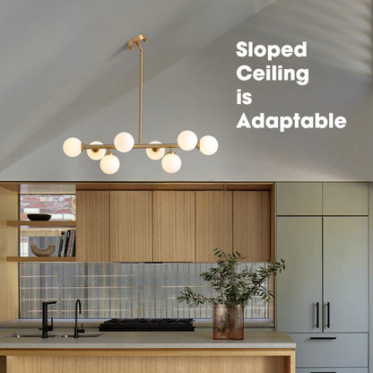32 in. 8-Light Modern Dimmable Bubble Glass Sputnik Gold Glass Globe Chandelier for Dining Room and Living Room