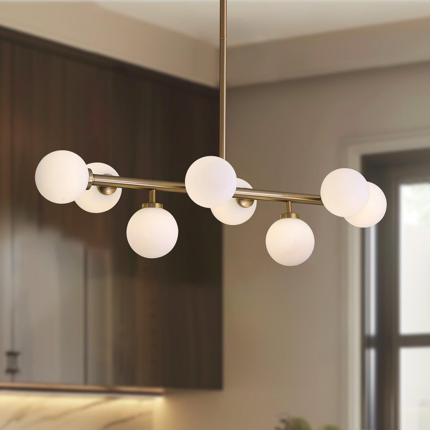 32 in. 8-Light Modern Dimmable Bubble Glass Sputnik Gold Glass Globe Chandelier for Dining Room and Living Room