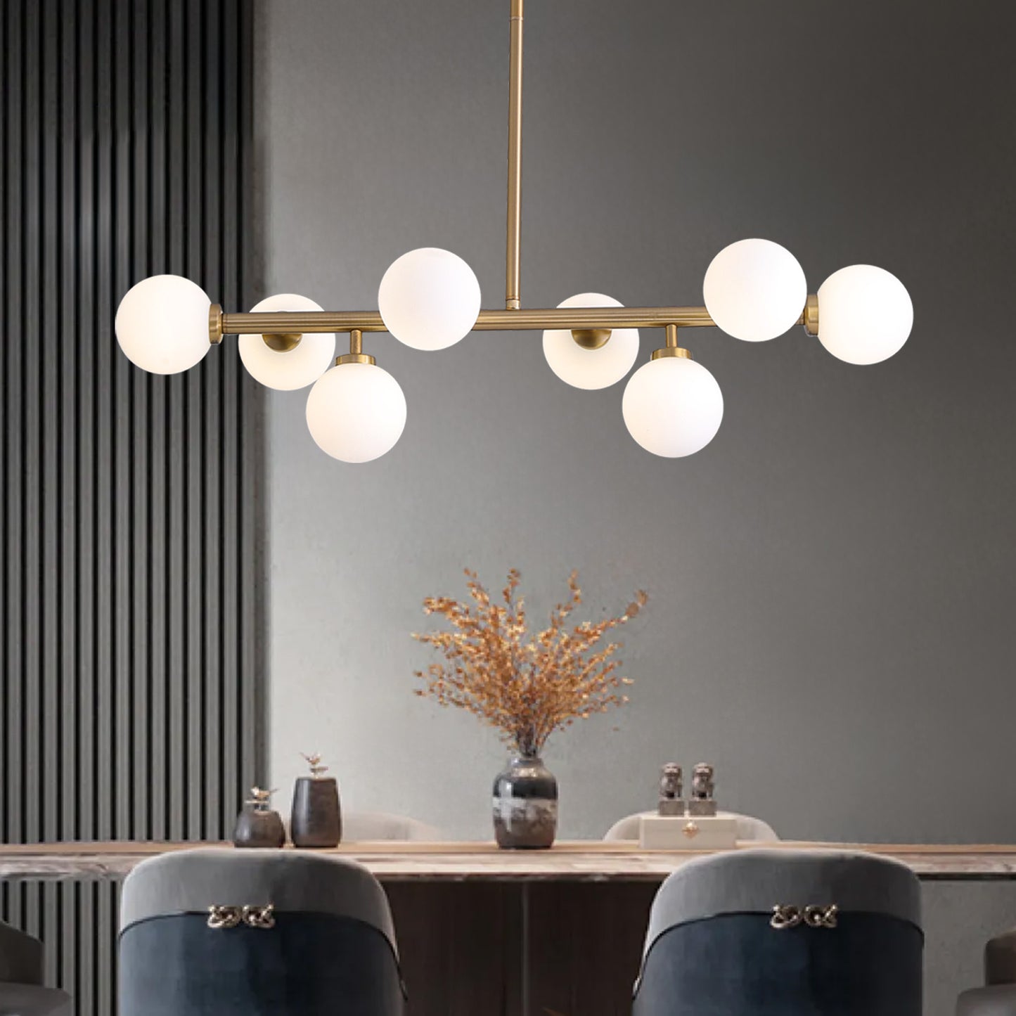 32 in. 8-Light Modern Dimmable Bubble Glass Sputnik Gold Glass Globe Chandelier for Dining Room and Living Room