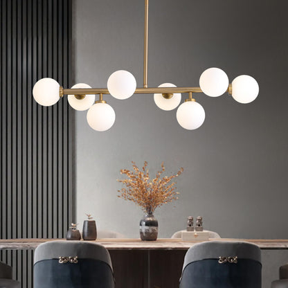 32 in. 8-Light Modern Dimmable Bubble Glass Sputnik Gold Glass Globe Chandelier for Dining Room and Living Room