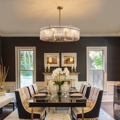 33.5 in. Gold Metal 8-Light Round Drum Chandelier for Living Room and Dining Room