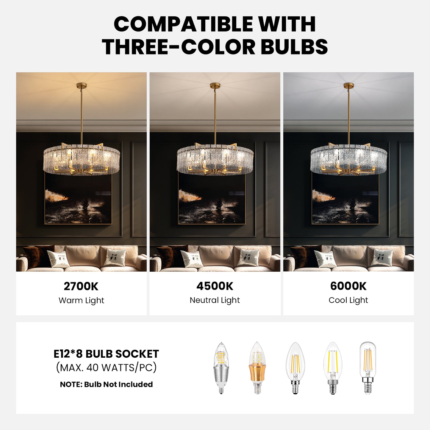 33.5 in. Gold Metal 8-Light Round Drum Chandelier for Living Room and Dining Room