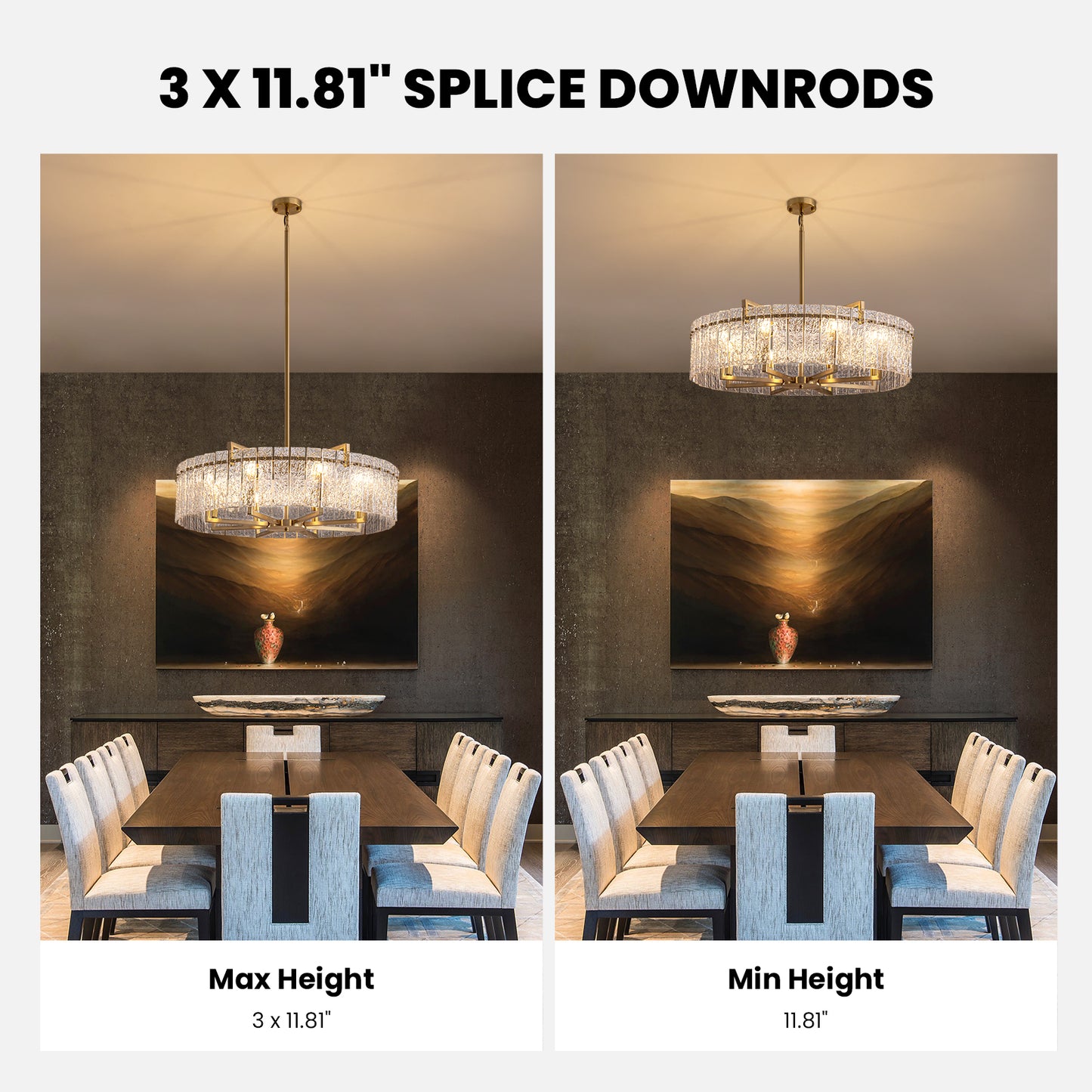 33.5 in. Gold Metal 8-Light Round Drum Chandelier for Living Room and Dining Room