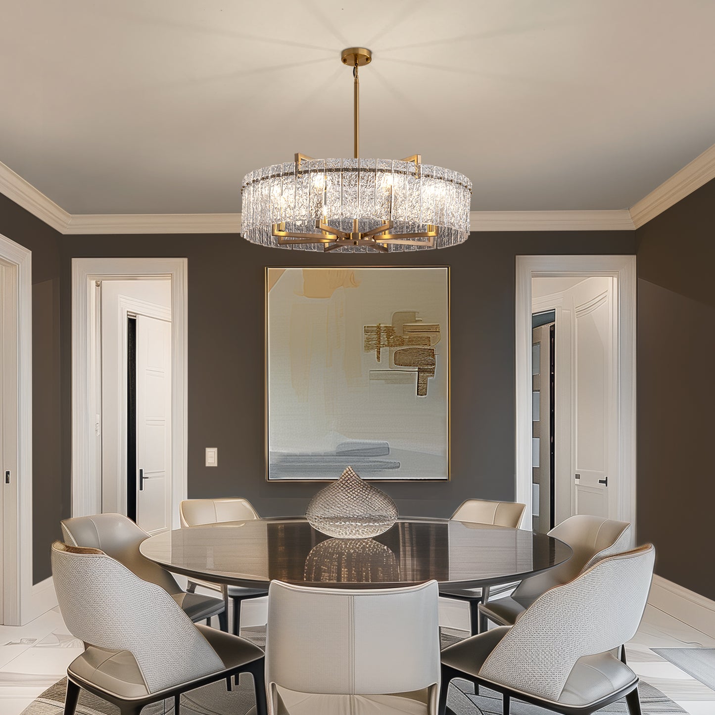 33.5 in. Gold Metal 8-Light Round Drum Chandelier for Living Room and Dining Room