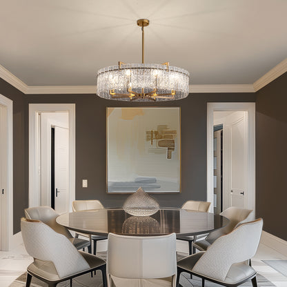 33.5 in. Gold Metal 8-Light Round Drum Chandelier for Living Room and Dining Room