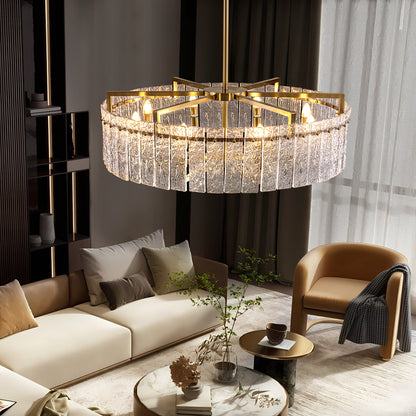 33.5 in. Gold Metal 8-Light Round Drum Chandelier for Living Room and Dining Room