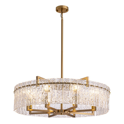 33.5 in. Gold Metal 8-Light Round Drum Chandelier for Living Room and Dining Room