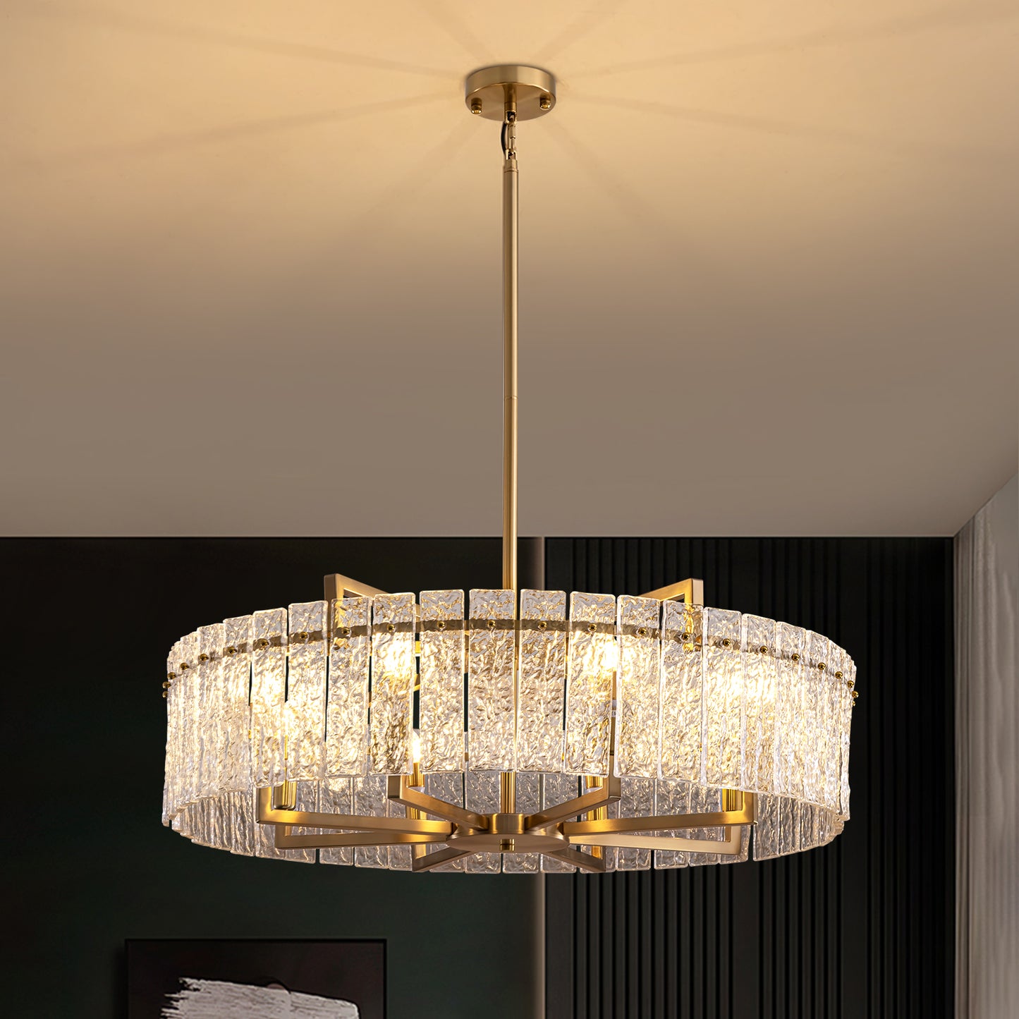 33.5 in. Gold Metal 8-Light Round Drum Chandelier for Living Room and Dining Room