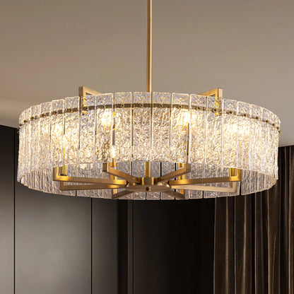 33.5 in. Gold Metal 8-Light Round Drum Chandelier for Living Room and Dining Room