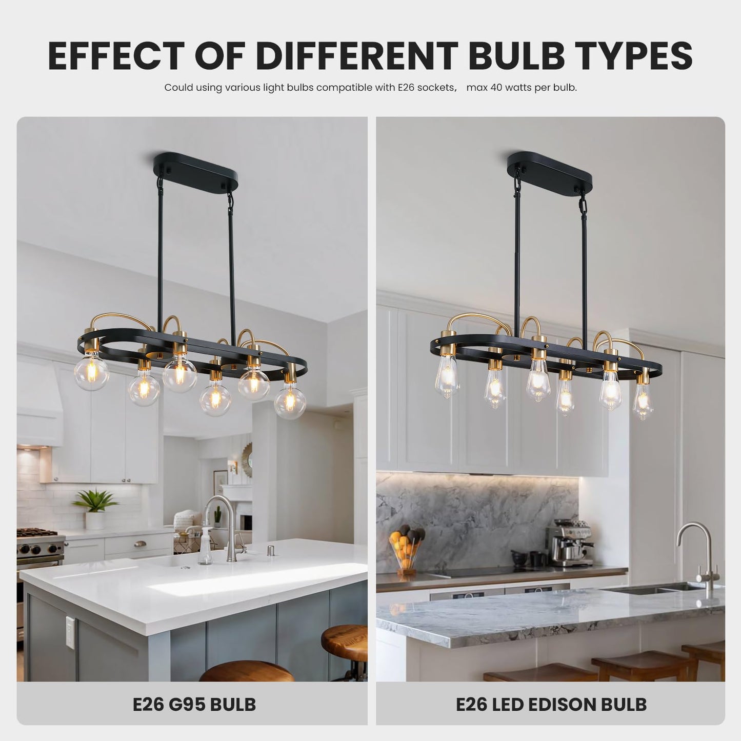 6 Lights Rectangular Chandelier, Black and Gold Linear Chandelier