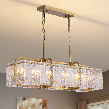 39in 6 Light Gold Rippled Glass Chandelier Light and Dimming(Bulbs Not Included)