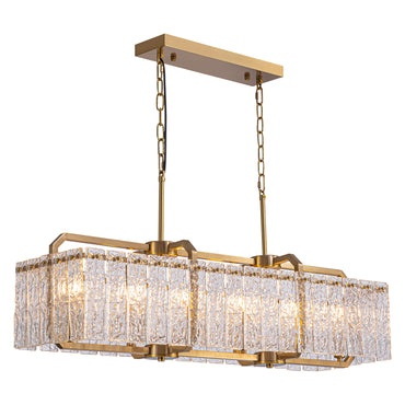 39in 6 Light Gold Rippled Glass Chandelier Light and Dimming(Bulbs Not Included)