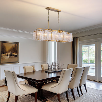 39in 6 Light Gold Rippled Glass Chandelier Light and Dimming(Bulbs Not Included)
