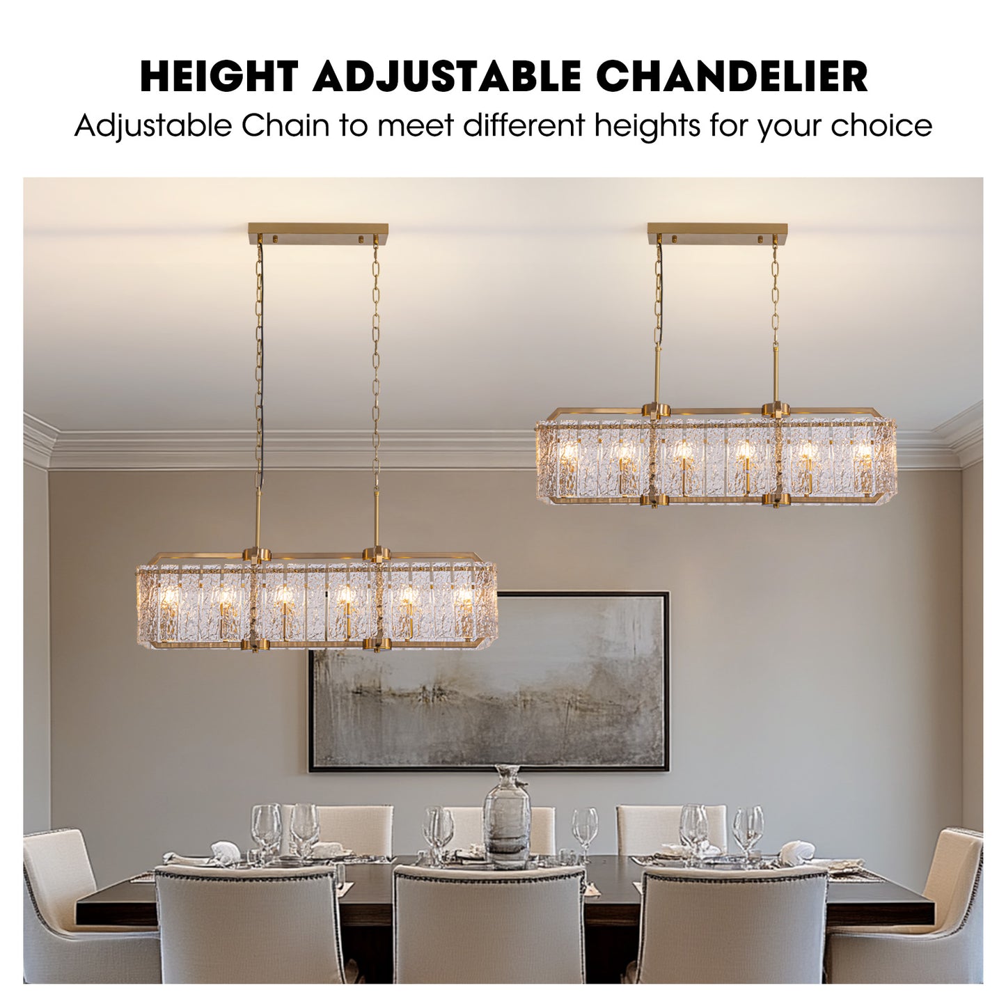 39in 6 Light Gold Rippled Glass Chandelier Light and Dimming(Bulbs Not Included)