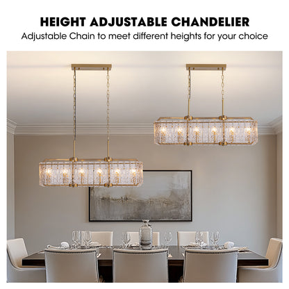 39in 6 Light Gold Rippled Glass Chandelier Light and Dimming(Bulbs Not Included)