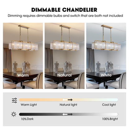 39in 6 Light Gold Rippled Glass Chandelier Light and Dimming(Bulbs Not Included)