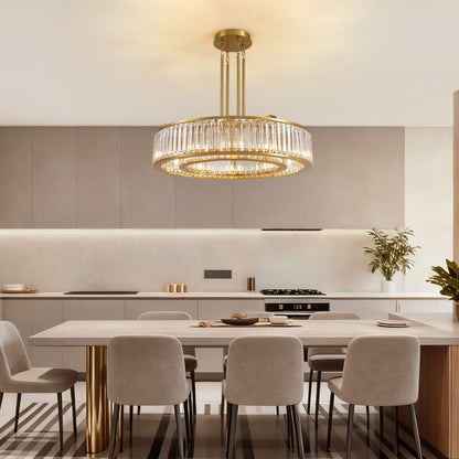 37 in. Modern 10-Light Double-Layer Gold Round Crystal Chandelier Suitable for the Kitchen Living Room and Foyer