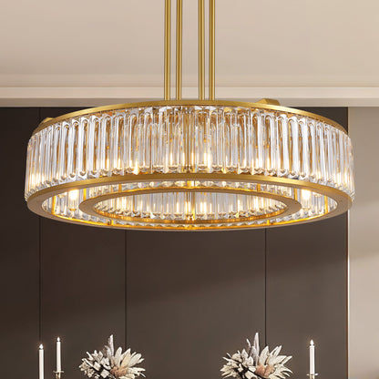 37 in. Modern 10-Light Double-Layer Gold Round Crystal Chandelier Suitable for the Kitchen Living Room and Foyer