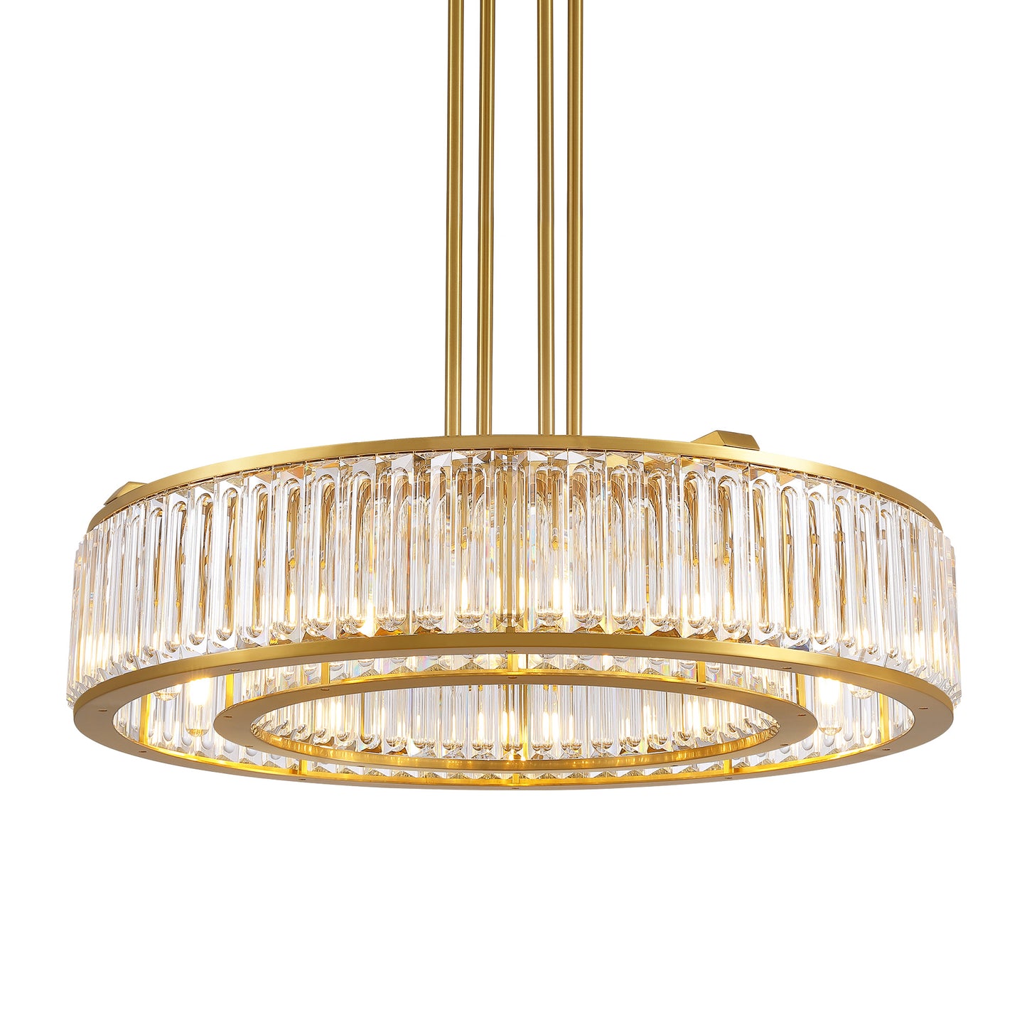 37 in. Modern 10-Light Double-Layer Gold Round Crystal Chandelier Suitable for the Kitchen Living Room and Foyer